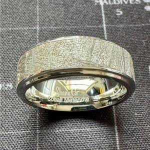 Shane Co. Cobalt Meteorite Textured Band - Silver Tone